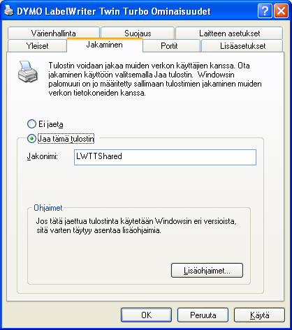 Tulostaminen verkossa Tulostimen jakaminen (Windows XP) 1 Valitse Tulostimet ja faksit Käynnistä-valikosta. Tulostimet ja faksit -ohjauspaneeli tulee näyttöön.