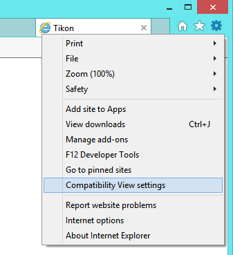 Lokakuu 2016 6 (10) 4 Muita ohjeita Mikäli Tikon web -sovellukset eivät toimi oikein, kannattaa kokeilla seuraavia toimenpiteitä. 4.1 Yhteensopivuus -tila (Internet Explorer) Tarkista, ettei selaimessasi ole yhteensopivuus (compability) -tila päällä.