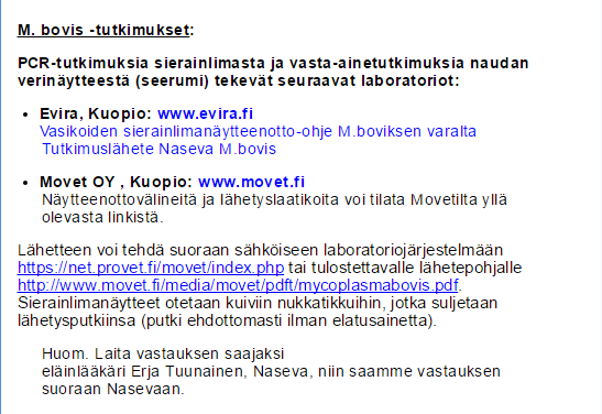 Mycoplasma bovis -vastustusohjelma www.