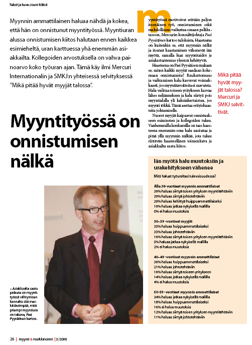 Myyntityön nälkä hiipuu samalla kun osaaminen on parhaimmillaan Nuorta myynnin ammattilaista kannustaa kilpailu