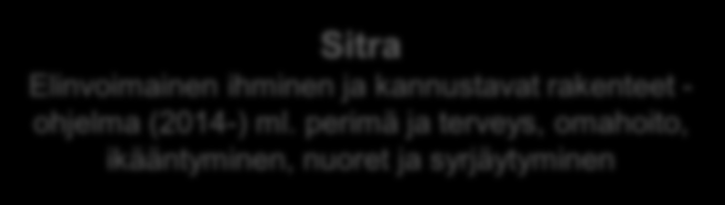 (2007-2014 Synteettinen biologia (2013-2017) Tekes Digital Health Revolution 2014-2017 3i lääkekehitys ja hoito 2014-2018 Ihmisen varaosat 2011-2014 Strateginen tutkimus neuvosto?