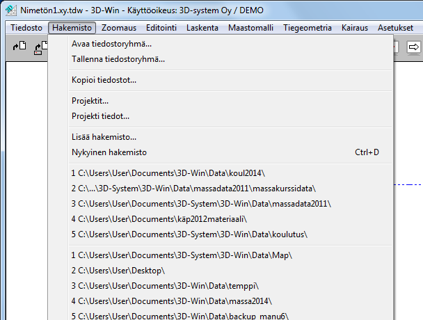 2.5 Hakemisto Hakemisto-valikko muistaa 10 viimeksi käytettyä hakemistoa samaan tapaan kuin Tiedosto-valikko muistaa 10 viimeksi käytettyä tiedostoa.