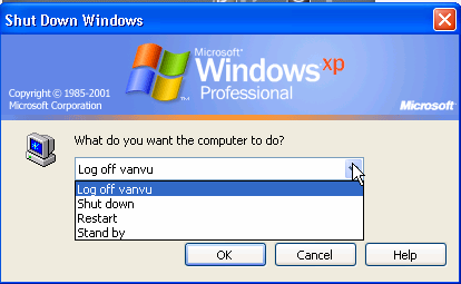 WINDOWS XP perusteet 5 3 KÄYTÖN LOPETTAMINEN 3.1 Sammuttaminen 1. Napsauta Start (Käynnistä) valikon Shut Down (Sammuta) painiketta 2.