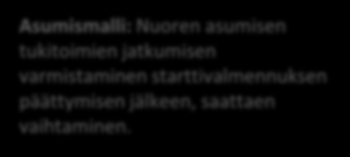 Asumismalli: Nuoren elämäntilanteen (myös asumisasioiden) kokonaisvaltainen kartoittaminen ja mahdolliset tuen tarpeet.