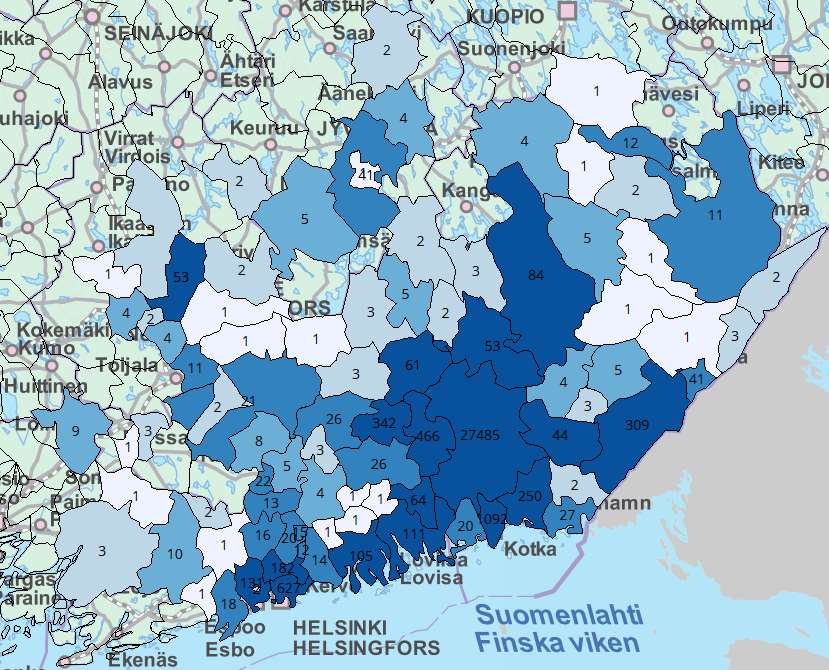 Kouvolasta pendelöivät 2012 kunnittain (Asuinpaikka