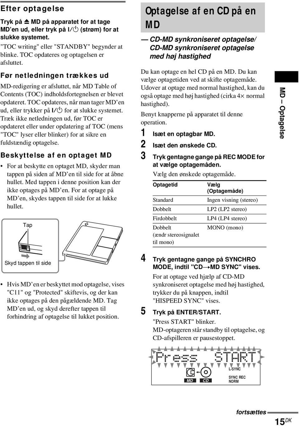 TOC opdateres, når man tager MD en ud, eller trykker på?/1 for at slukke systemet.