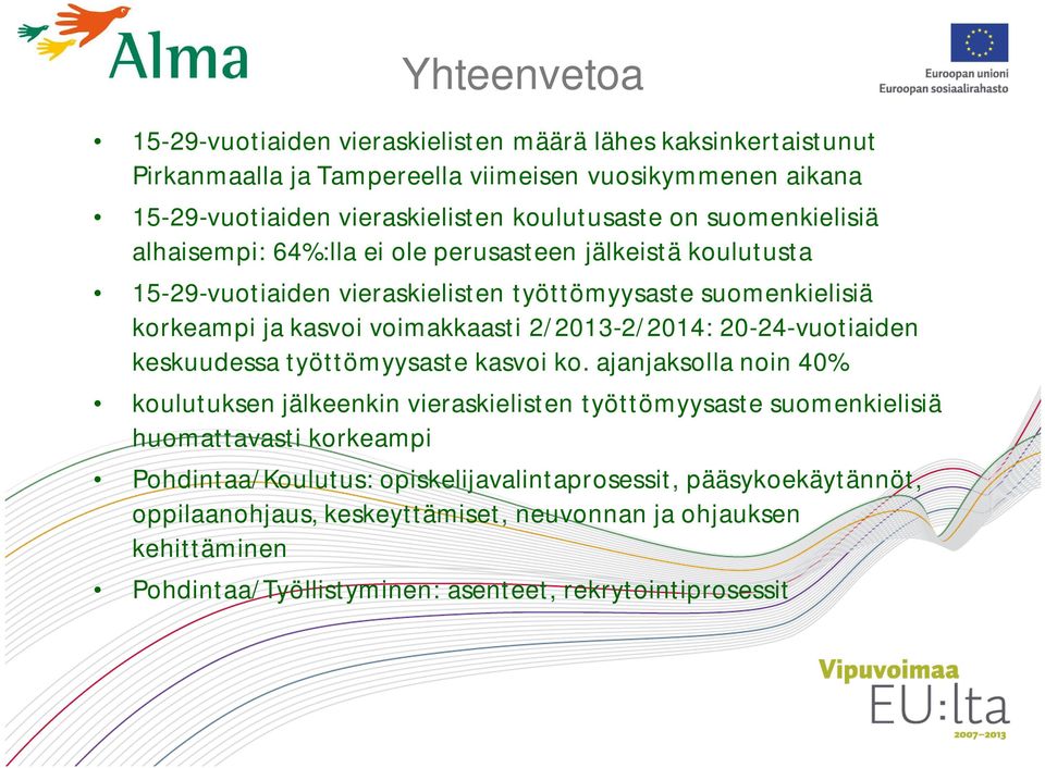 2/2013-2/2014: 20-24-vuotiaiden keskuudessa työttömyysaste kasvoi ko.