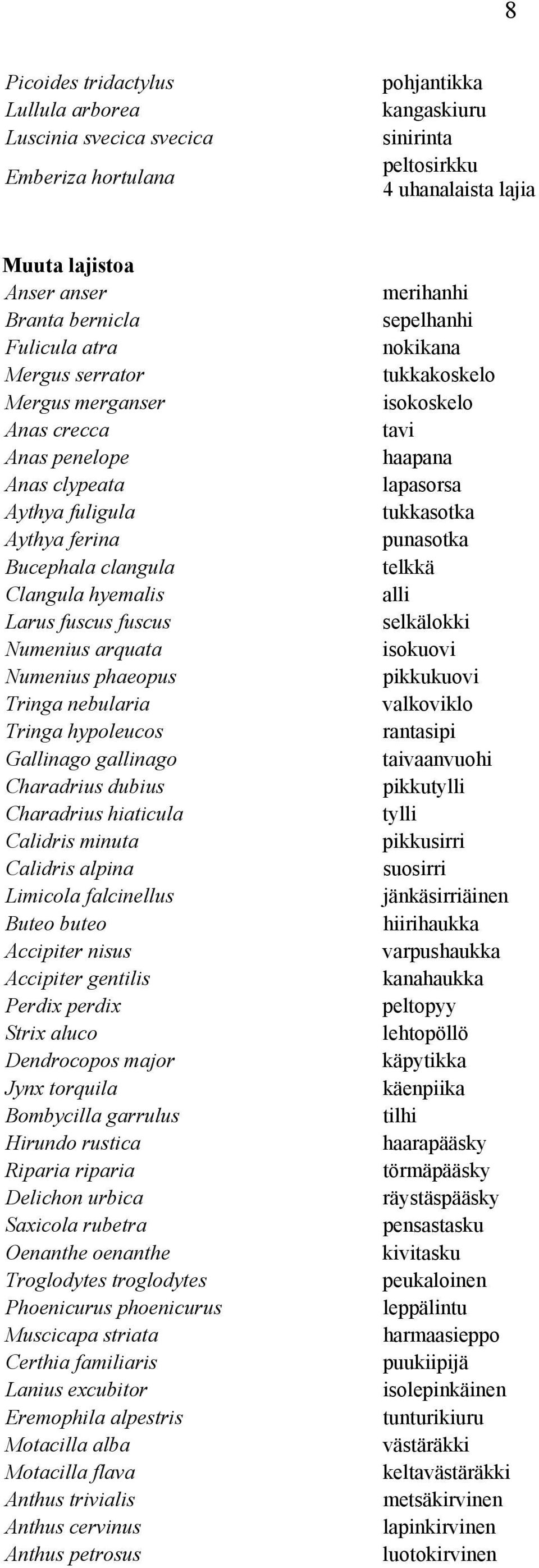 phaeopus Tringa nebularia Tringa hypoleucos Gallinago gallinago Charadrius dubius Charadrius hiaticula Calidris minuta Calidris alpina Limicola falcinellus Buteo buteo Accipiter nisus Accipiter