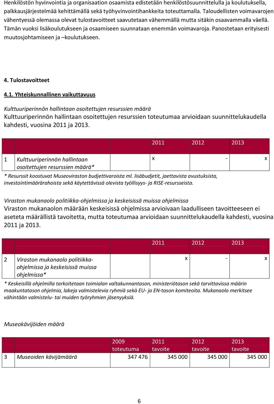 Tämän vuoksi lisäkoulutukseen ja osaamiseen suunnataan enemmän voimavaroja. Panostetaan erityisesti muutosjohtamiseen ja koulutukseen. 4. Tulostavoitteet 4.1.