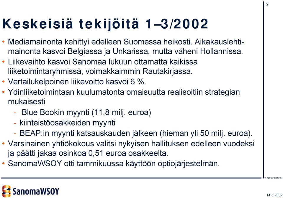 Ydinliiketoimintaan kuulumatonta omaisuutta realisoitiin strategian mukaisesti - Blue Bookin myynti (11,8 milj.