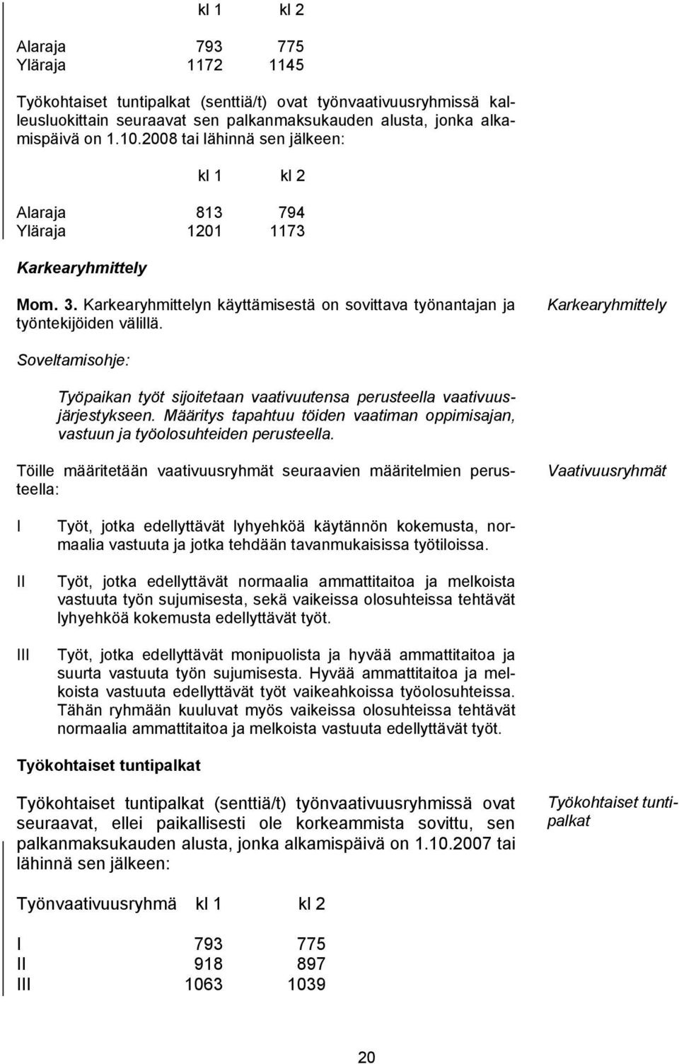 Karkearyhmittely Soveltamisohje: Työpaikan työt sijoitetaan vaativuutensa perusteella vaativuusjärjestykseen. Määritys tapahtuu töiden vaatiman oppimisajan, vastuun ja työolosuhteiden perusteella.