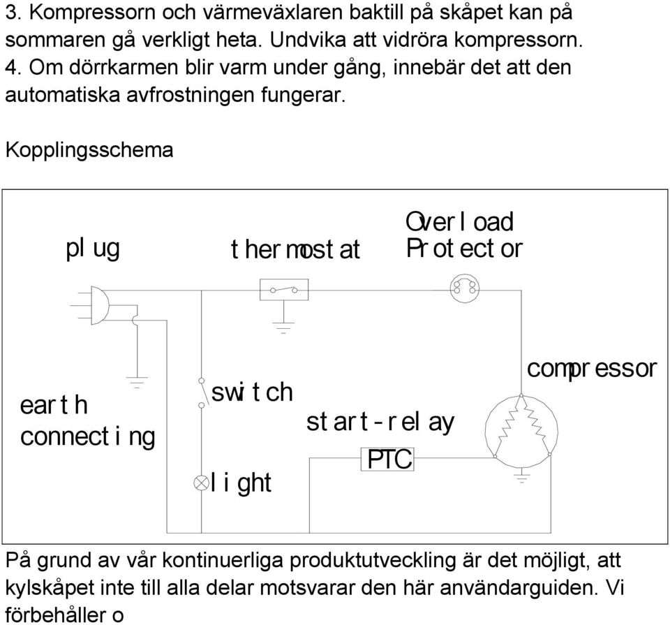 Kopplingsschema pl ug t her most at Over l oad Pr ot ect or ear t h connect i ng swi t ch light st ar t - r el ay PTC