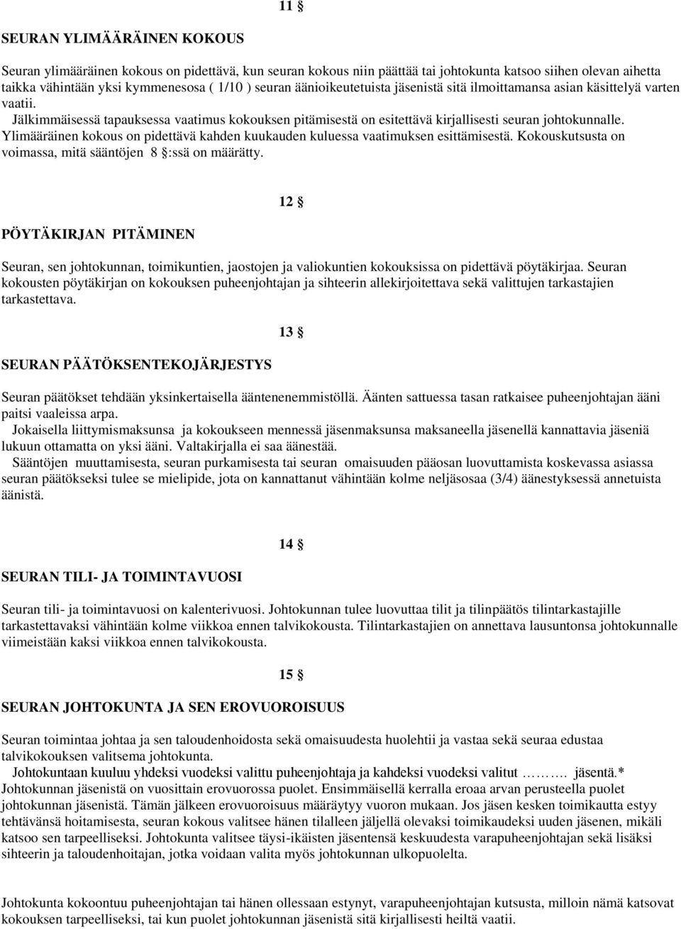 Ylimääräinen kokous on pidettävä kahden kuukauden kuluessa vaatimuksen esittämisestä. Kokouskutsusta on voimassa, mitä sääntöjen 8 :ssä on määrätty.