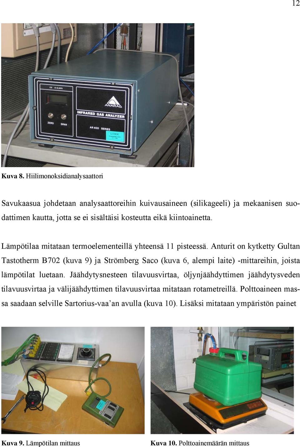 kiintoainetta. Lämpötilaa mitataan termoelementeillä yhteensä 11 pisteessä.