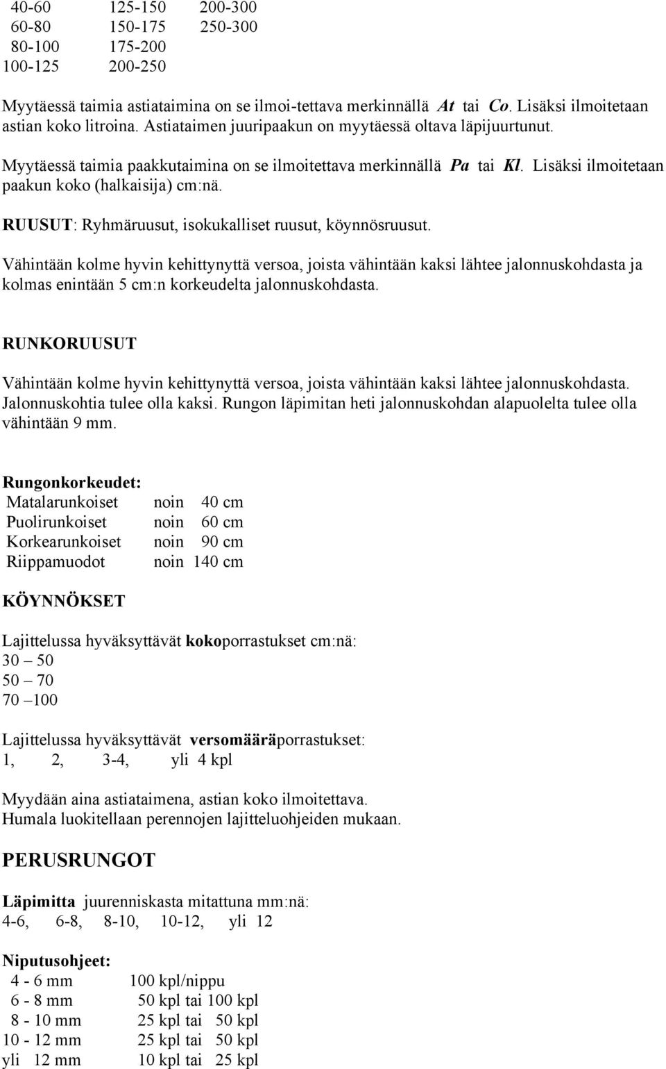 Lisäksi ilmoitetaan RUUSUT: Ryhmäruusut, isokukalliset ruusut, köynnösruusut.