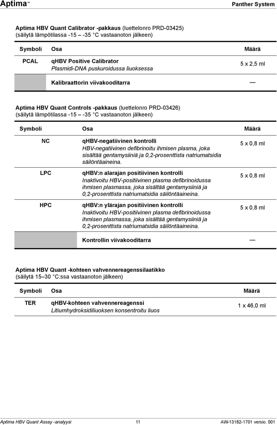 LPC HPC qhbv-negatiivinen kontrolli HBV-negatiivinen defibrinoitu ihmisen plasma, joka sisältää gentamysiiniä ja 0,2-prosenttista natriumatsidia säilöntäaineina.