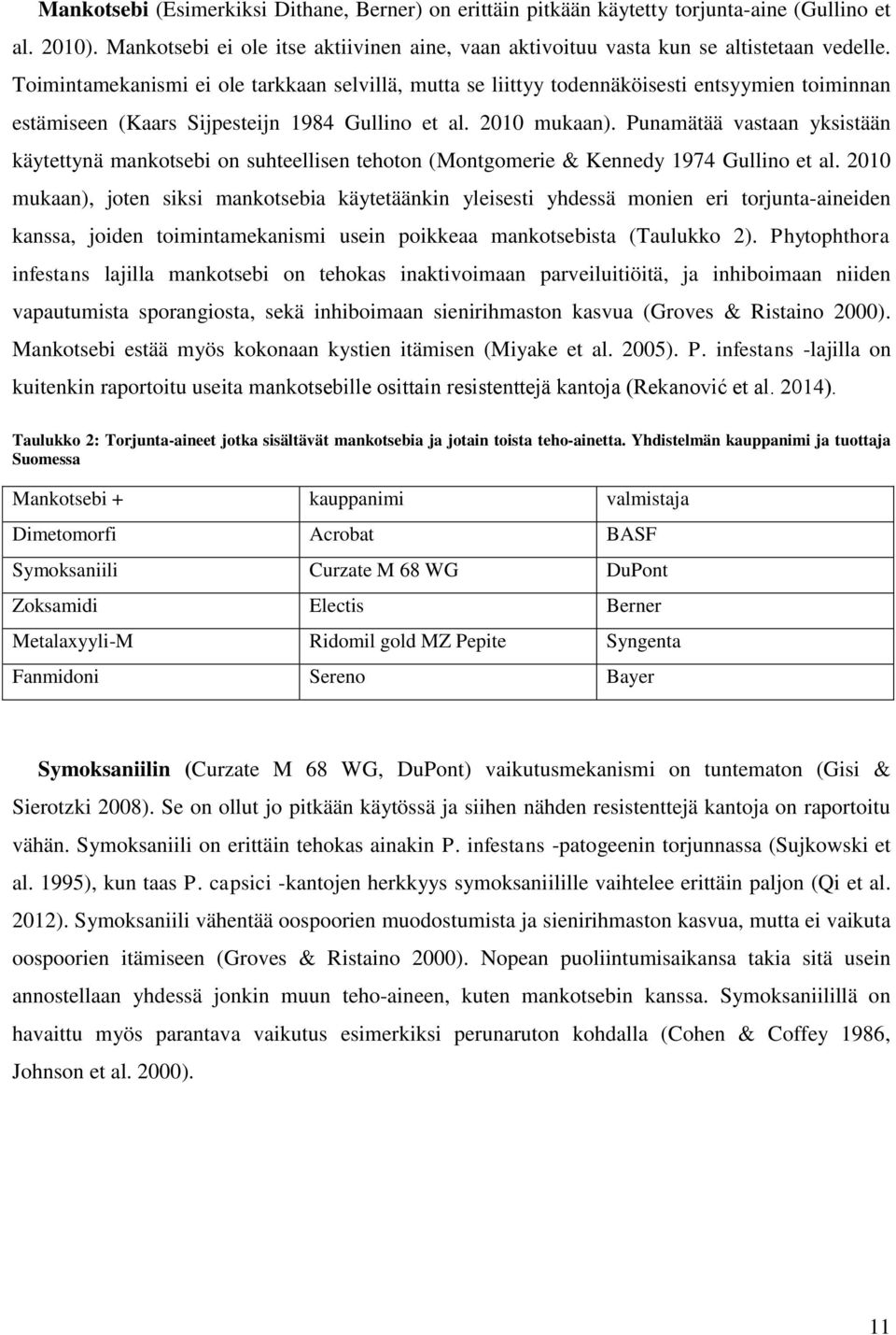 Punamätää vastaan yksistään käytettynä mankotsebi on suhteellisen tehoton (Montgomerie & Kennedy 1974 Gullino et al.