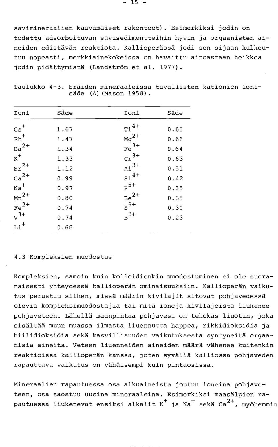 Eräiden mineraaleissa tavallisten kationien ionisäde (a) (Mason 1958). Ioni Säde Ioni Säde 4.