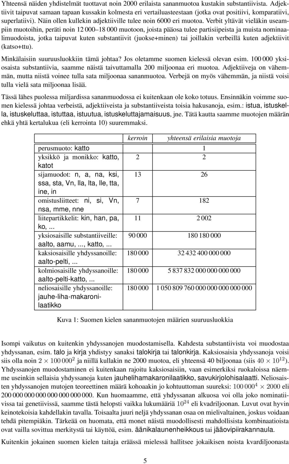 Verbit yltävät vieläkin useampiin muotoihin, peräti noin 12 000 18 000 muotoon, joista pääosa tulee partisiipeista ja muista nominaalimuodoista, jotka taipuvat kuten substantiivit (juokse+minen) tai