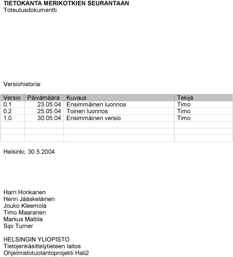 5.2004 Harri Honkanen Henri Jääskeläinen Jouko Kleemola Timo Maaranen Markus Mattila Sipi Turner