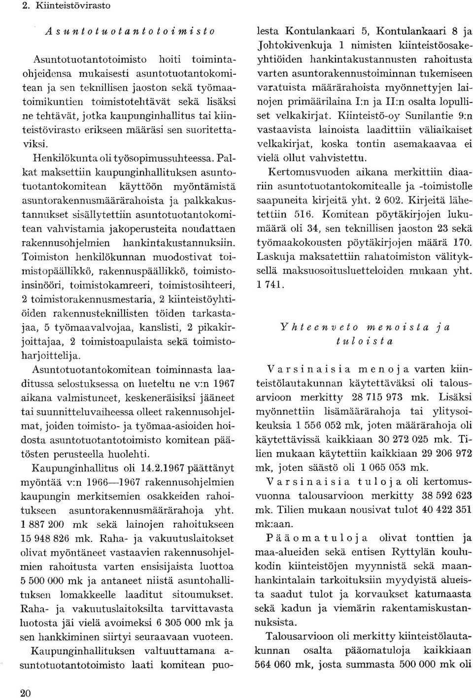 Palkat maksettiin kaupunginhallituksen asuntotuotantokomitean käyttöön myöntämistä asuntorakennusmäärärahoista ja palkkakustannukset sisällytettiin asuntotuotantokomitean vahvistamia jakoperusteita