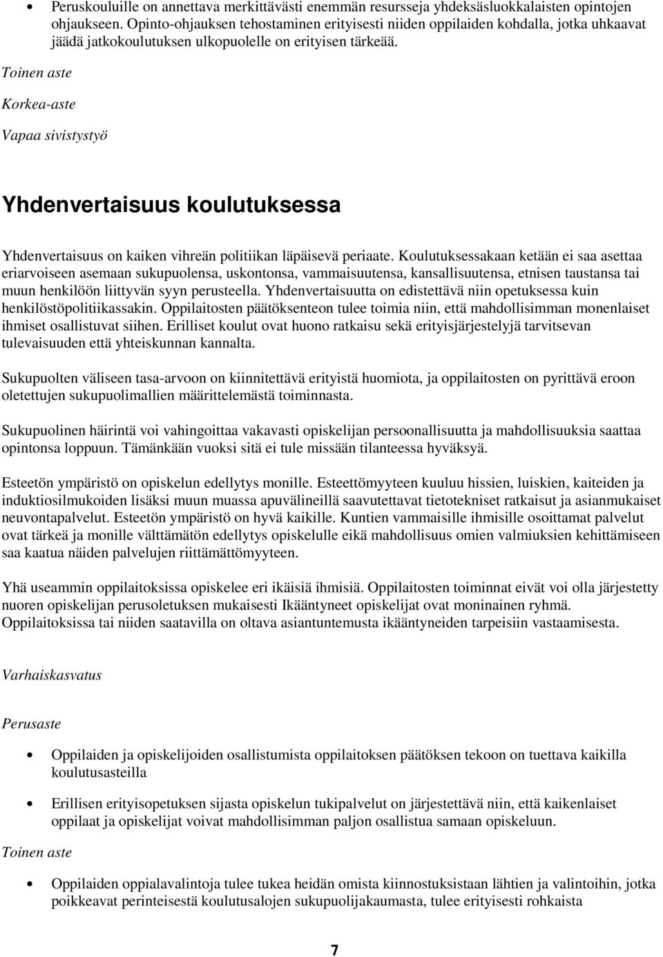 Korkea-aste Vapaa sivistystyö Yhdenvertaisuus koulutuksessa Yhdenvertaisuus on kaiken vihreän politiikan läpäisevä periaate.