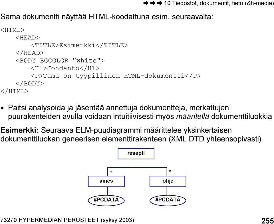 HTML-dokumentti</P> </BODY> </HTML> Paitsi analysoida ja jäsentää annettuja dokumentteja, merkattujen puurakenteiden avulla voidaan