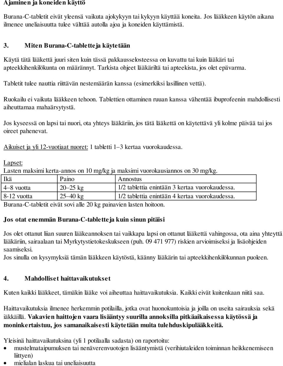 Miten Burana-C-tabletteja käytetään Käytä tätä lääkettä juuri siten kuin tässä pakkausselosteessa on kuvattu tai kuin lääkäri tai apteekkihenkilökunta on määrännyt.