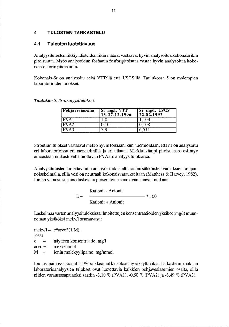 Sr-analyystulokset. Pohjavesasema Sr mg/, VTT Sr mg/, USGS 3-27.2.996 22.02.