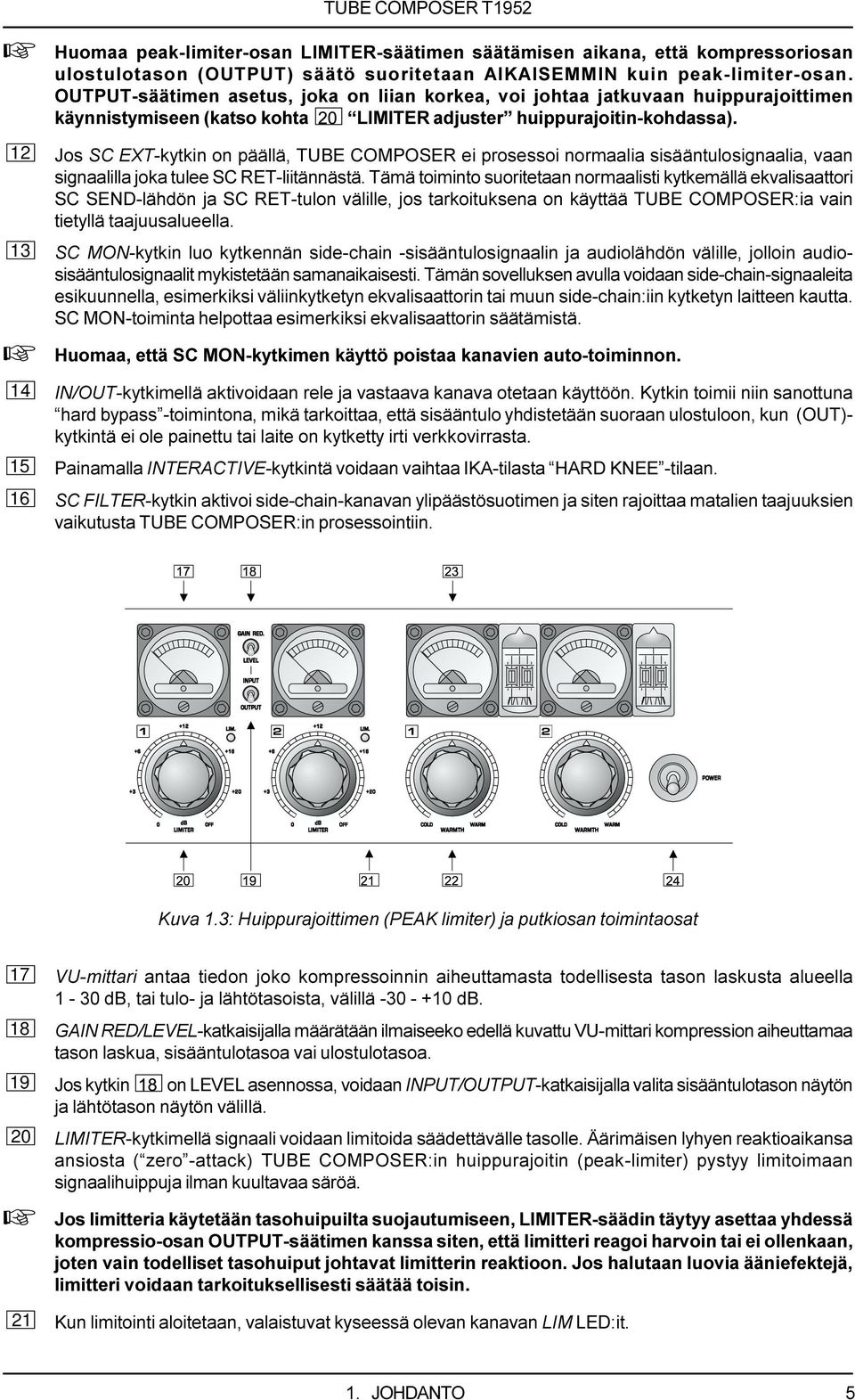 12 Jos SC EXT-kytkin on päällä, TUBE COMPOSER ei prosessoi normaalia sisääntulosignaalia, vaan signaalilla joka tulee SC RET-liitännästä.