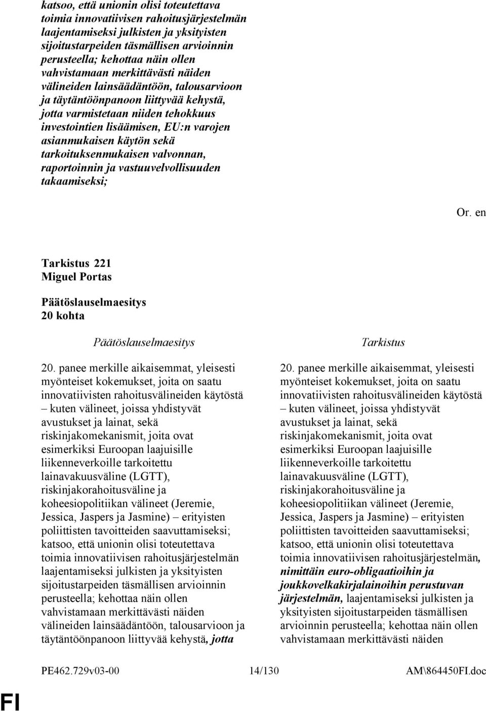 asianmukaisen käytön sekä tarkoituksenmukaisen valvonnan, raportoinnin ja vastuuvelvollisuuden takaamiseksi; 221 Miguel Portas 20 kohta 20.