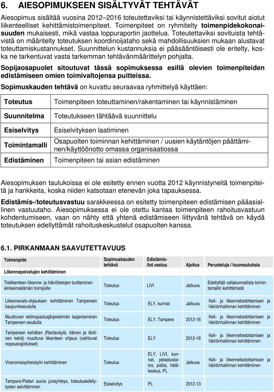 Toteutettaviksi sovituista tehtävistä on määritelty toteutuksen koordinoijataho sekä mahdollisuuksien mukaan alustavat toteuttamiskustannukset.