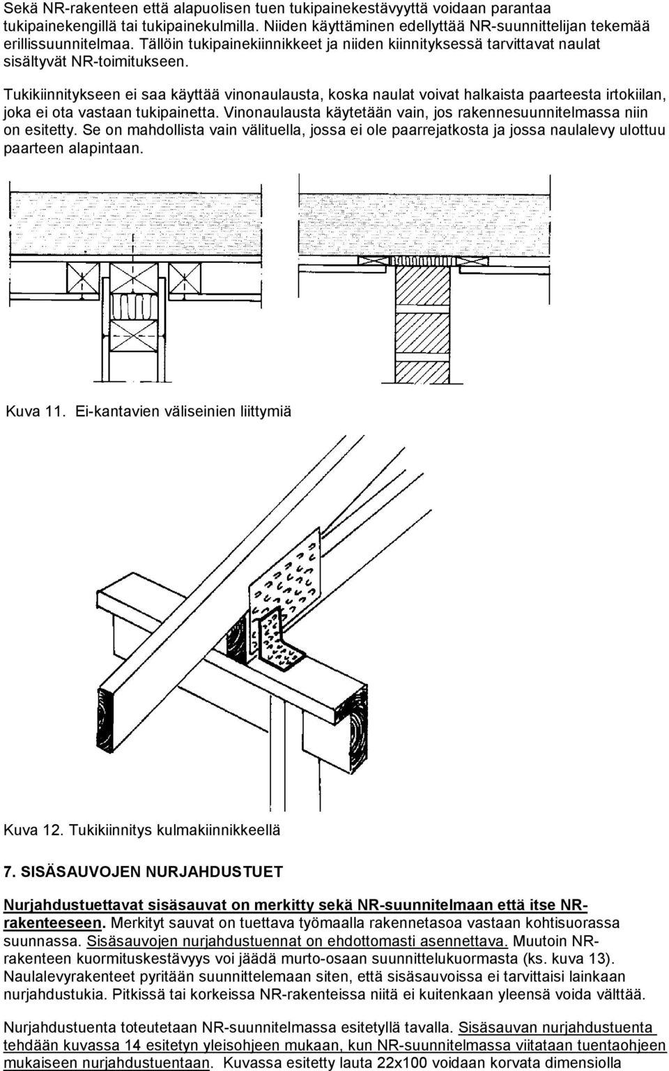 Tukikiinnitykseen ei saa käyttää vinonaulausta, koska naulat voivat halkaista paarteesta irtokiilan, joka ei ota vastaan tukipainetta.