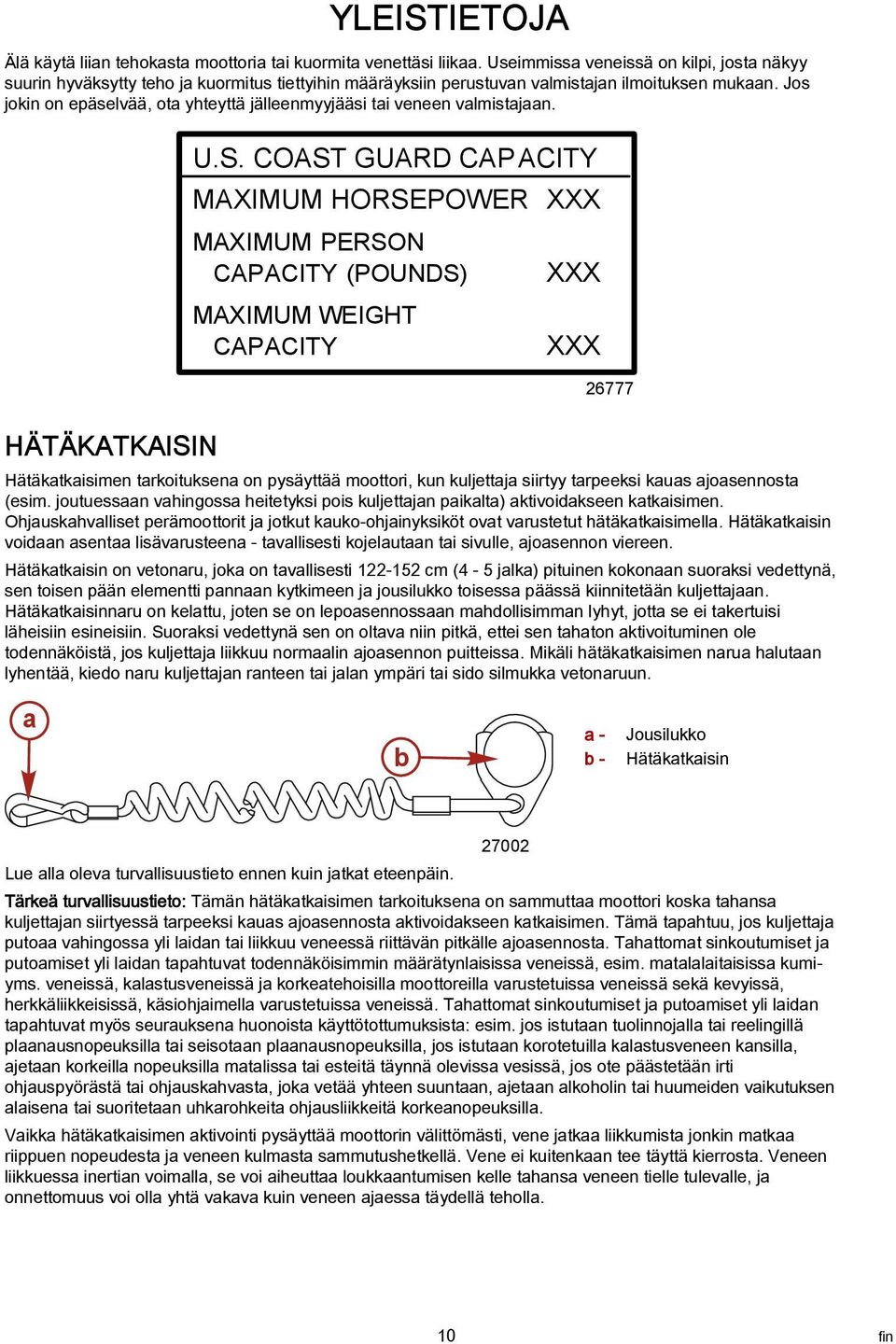 Jos jokin on epäselvää, ot yhteyttä jälleenmyyjääsi ti veneen vlmistjn. U.S.