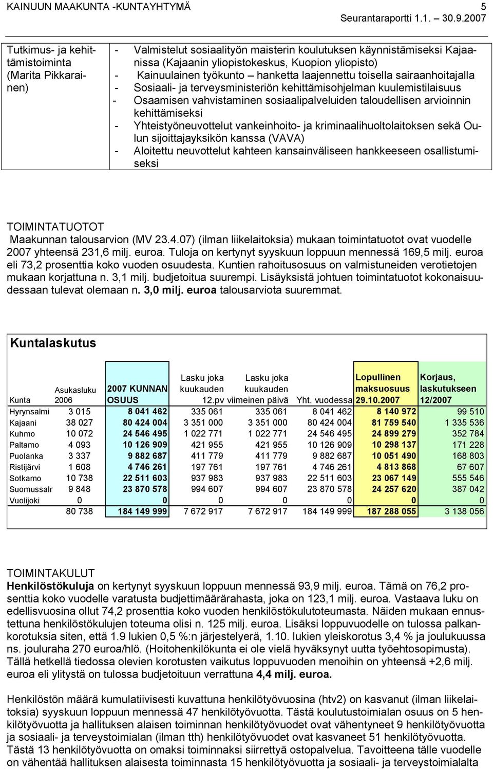 taloudellisen arvioinnin kehittämiseksi - Yhteistyöneuvottelut vankeinhoito- ja kriminaalihuoltolaitoksen sekä Oulun sijoittajayksikön kanssa (VAVA) - Aloitettu neuvottelut kahteen kansainväliseen