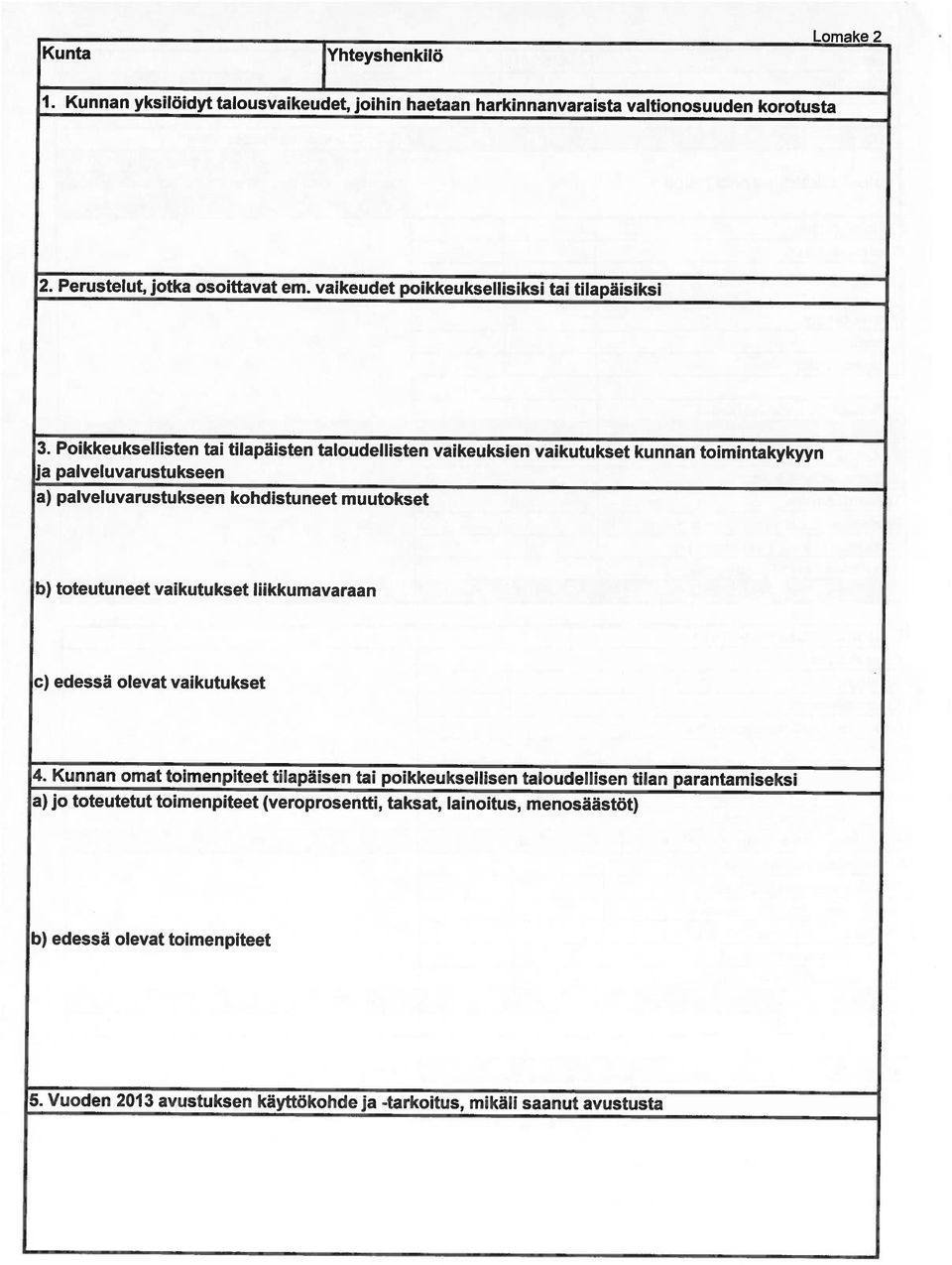 kohdistuneet muutokset ja palveluvarustukseen Kunta Yhteyshenkilö Lomake 2 3.