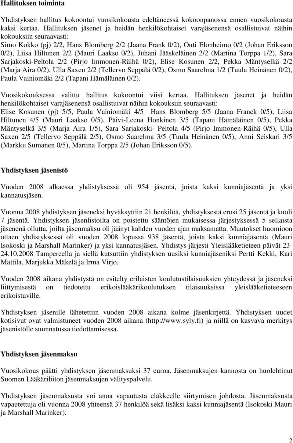 0/2), Liisa Hiltunen 2/2 (Mauri Laakso 0/2), Juhani Jääskeläinen 2/2 (Martina Torppa 1/2), Sara Sarjakoski-Peltola 2/2 (Pirjo Immonen-Räihä 0/2), Elise Kosunen 2/2, Pekka Mäntyselkä 2/2 (Marja Aira