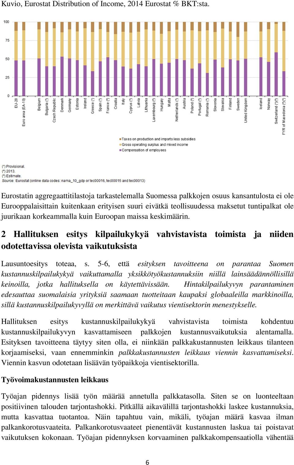 korkeammalla kuin Euroopan maissa keskimäärin. 2 Hallituksen esitys kilpailukykyä vahvistavista toimista ja niiden odotettavissa olevista vaikutuksista Lausuntoesitys toteaa, s.