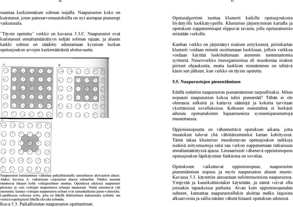 Opetusalgoritmi tuottaa klusterit kaikille opetusjoukosta löydetyille luokkatyypeille.