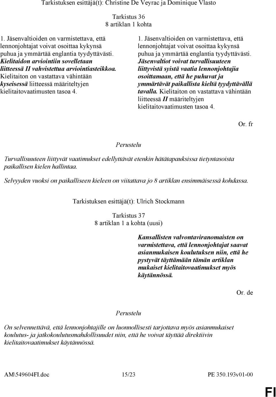 Kielitaidon arviointiin sovelletaan liitteessä II vahvistettua arviointiasteikkoa. Kielitaiton on vastattava vähintään kyseisessä liitteessä määriteltyjen kielitaitovaatimusten tasoa 4. 1.