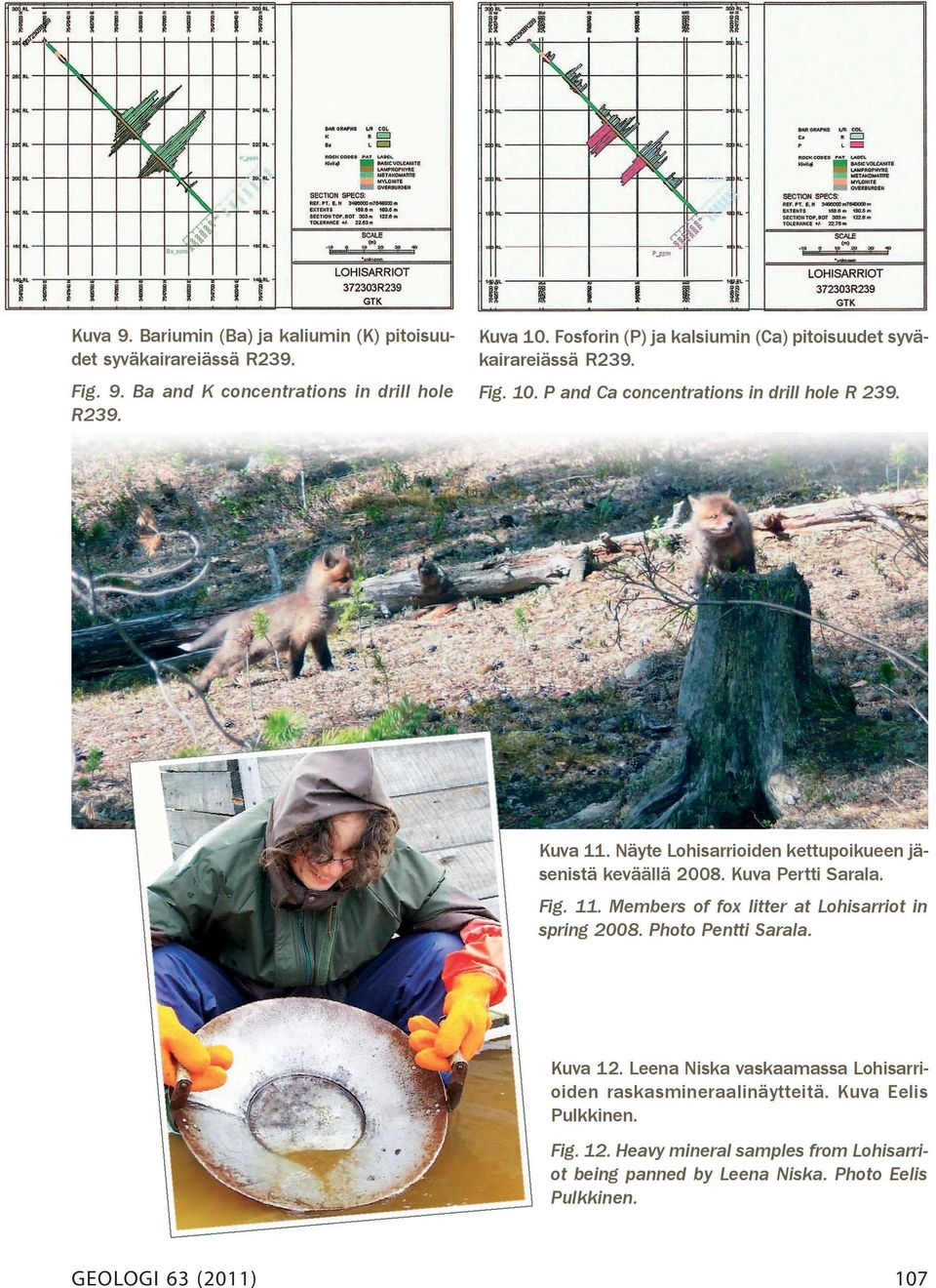 Photo Pentti Sarala. Kuva 12. Leena Niska vaskaamassa Lohisarrioiden raskasmineraalinäytteitä. Kuva Eelis Pulkkinen. Fig. 12. Heavy mineral samples from Lohisarriot being panned by Leena Niska.