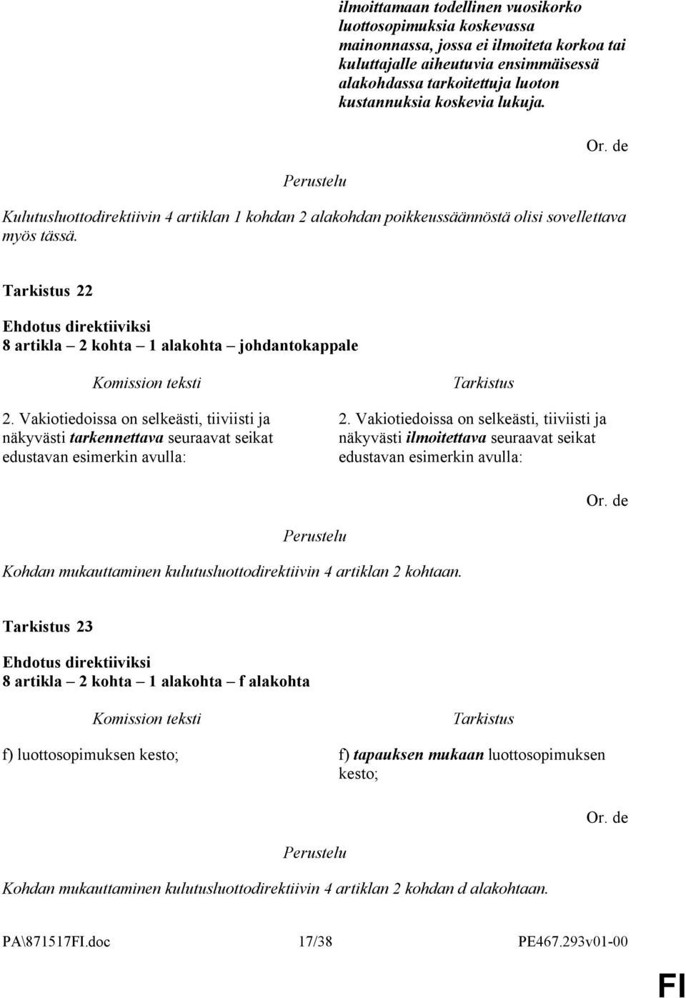 Vakiotiedoissa on selkeästi, tiiviisti ja näkyvästi tarkennettava seuraavat seikat edustavan esimerkin avulla: 2.