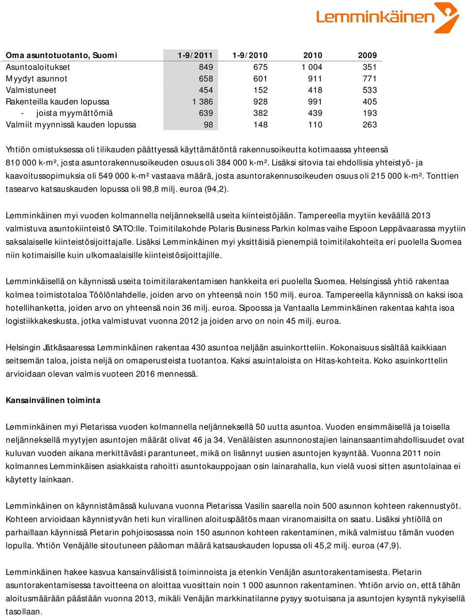 asuntorakennusoikeuden osuus oli 384 000 k-m². Lisäksi sitovia tai ehdollisia yhteistyö- ja kaavoitussopimuksia oli 549 000 k-m² vastaava määrä, josta asuntorakennusoikeuden osuus oli 215 000 k-m².