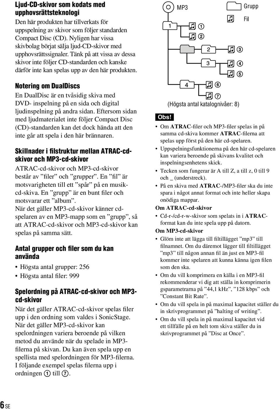 Tänk på att vissa av dessa skivor inte följer CD-standarden och kanske därför inte kan spelas upp av den här produkten.