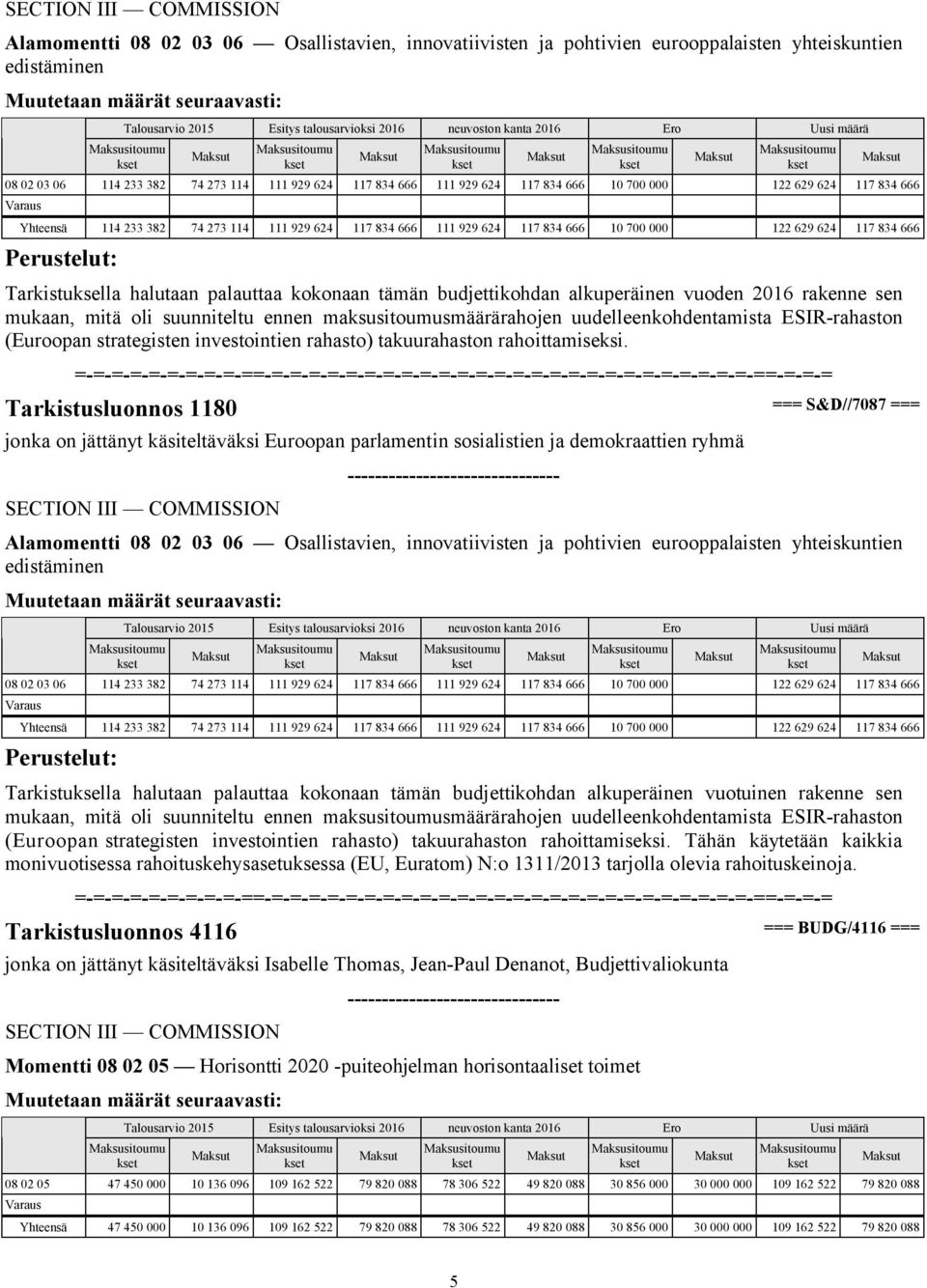 budjettikohdan alkuperäinen vuoden 2016 rakenne sen mukaan, mitä oli suunniteltu ennen maksusitoumusmäärärahojen uudelleenkohdentamista ESIR-rahaston (Euroopan strategisten investointien rahasto)