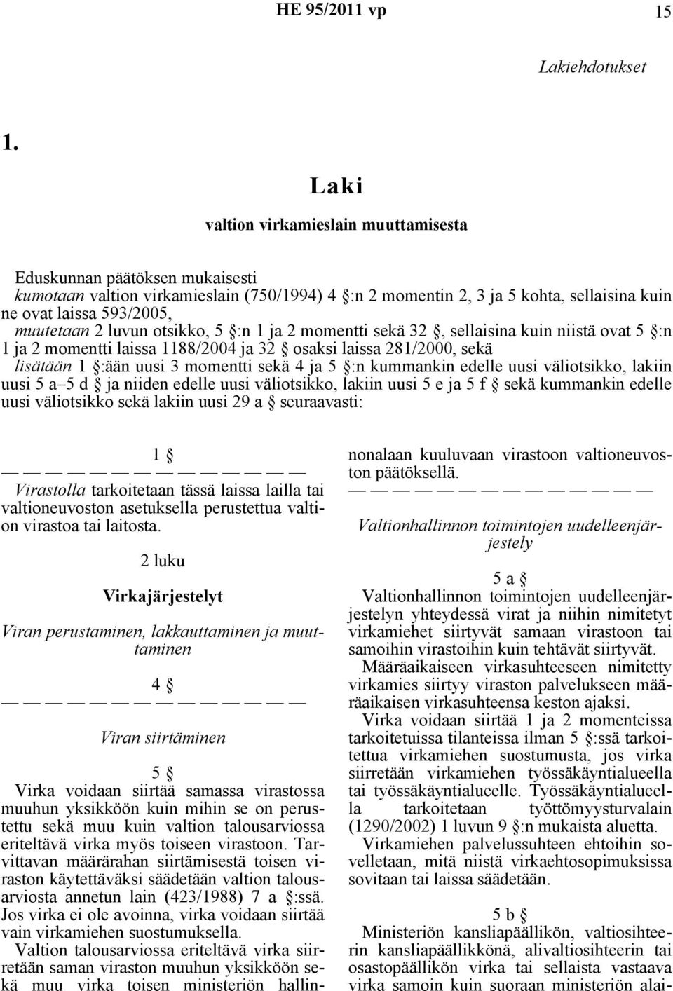 2 luvun otsikko, 5 :n 1 ja 2 momentti sekä 32, sellaisina kuin niistä ovat 5 :n 1 ja 2 momentti laissa 1188/2004 ja 32 osaksi laissa 281/2000, sekä lisätään 1 :ään uusi 3 momentti sekä 4 ja 5 :n