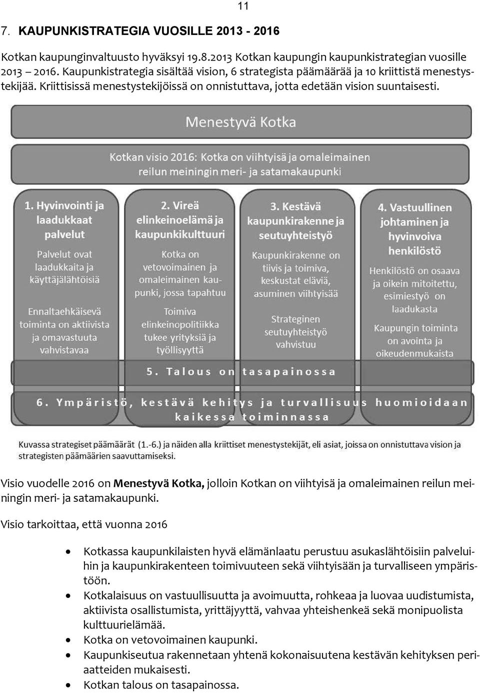 Visio vuodelle 2016 on Menestyvä Kotka, jolloin Kotkan on viihtyisä ja omaleimainen reilun meiningin meri- ja satamakaupunki.