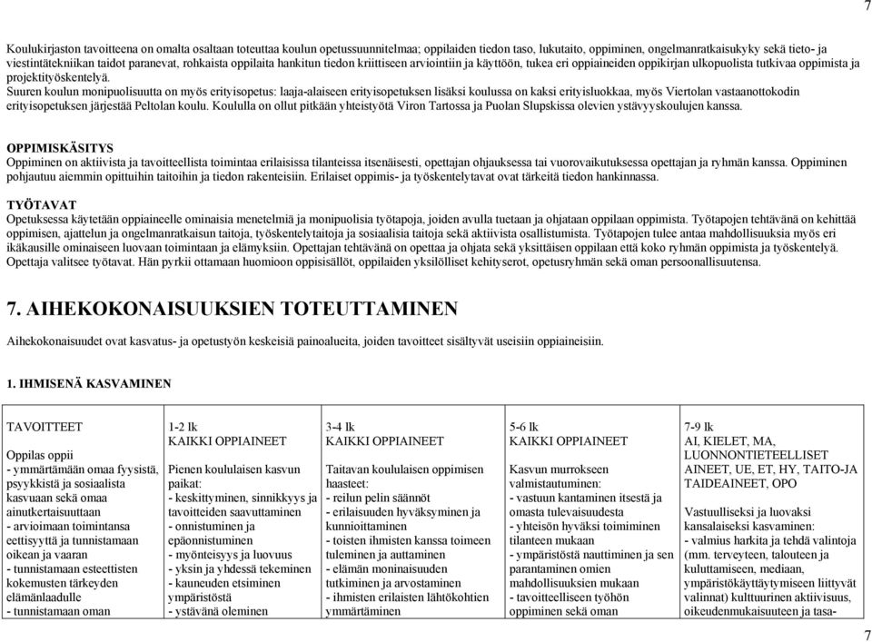 Suuren koulun monipuolisuutta on myös erityisopetus: laaja-alaiseen erityisopetuksen lisäksi koulussa on kaksi erityisluokkaa, myös Viertolan vastaanottokodin erityisopetuksen järjestää Peltolan