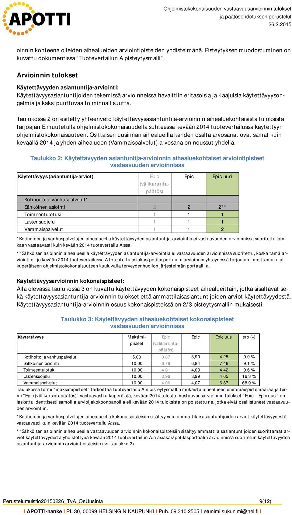 Arvioinnin tulokset Käytettävyyden asiantuntija-arviointi: Käytettävyysasiantuntijoiden tekemissä arvioinneissa havaittiin eritasoisia ja -laajuisia käytettävyysongelmia ja kaksi puuttuvaa