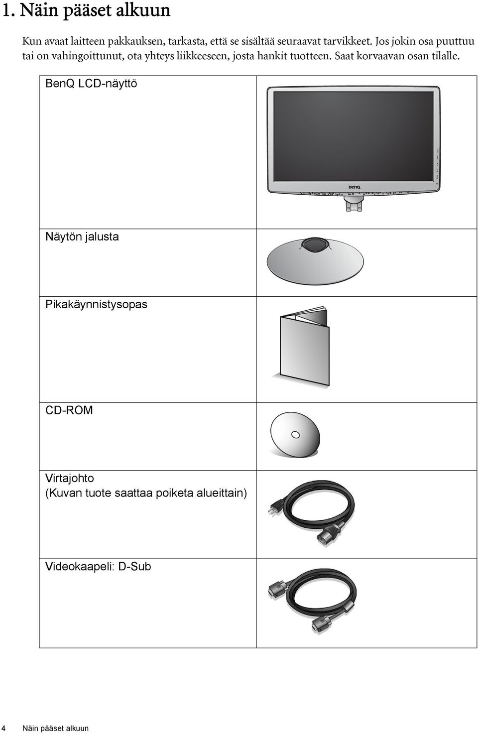 Jos jokin osa puuttuu tai on vahingoittunut, ota yhteys liikkeeseen, josta hankit tuotteen.